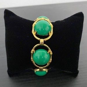 Stella & Dot Green Cabochon and Gold Bamboo Zinnia Bracelet